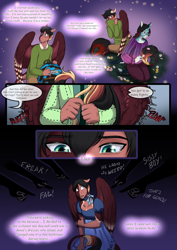 Size: 3472x4911 | Tagged: safe, artist:blackblood-queen, imported from derpibooru, oc, oc only, oc:annie belle, oc:daniel dasher, anthro, dracony, dragon, hybrid, pegasus, pony, unguligrade anthro, unicorn, comic:be there, anthro oc, blushing, brother and sister, colt, crossdressing, crying, digital art, female, filly, flower, flower in hair, fraternal twins, homophobia, horn, male, pegasus oc, sad, siblings, speech bubble, unicorn oc, vulgar, wings