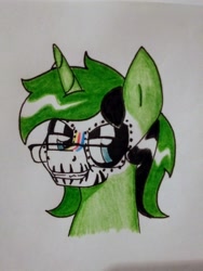 Size: 2448x3264 | Tagged: safe, artist:paper view of butts, derpibooru exclusive, imported from derpibooru, oc, oc only, oc:fernando jesús, alicorn, pony, dia de los muertos, día de muertos, glasses, makeup, mexican, mexico, skull make up, solo