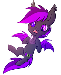 Size: 559x690 | Tagged: safe, imported from derpibooru, oc, oc only, oc:moonlight thunder, bat pony, enderman, enderpony, pony, chorus fruit, cute, cute little fangs, fangs, flying, food, fruit, herbivore, hungry, minecraft, open mouth, ponified, simple background, solo, white background