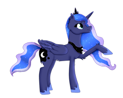 Size: 1442x1148 | Tagged: safe, artist:twin-fan, imported from derpibooru, princess luna, alicorn, pony, ethereal mane, female, hoof shoes, jewelry, mare, peytral, raised hoof, simple background, solo, starry mane, tiara, transparent background