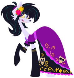 Size: 1280x1348 | Tagged: safe, artist:midori-kiwa-art, imported from derpibooru, earth pony, pony, catalina la catrina, clothes, dia de los muertos, dress, mexico, ponified, simple background, skull, solo, transparent background