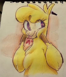 Size: 1280x1499 | Tagged: safe, artist:kathomu, imported from derpibooru, paprika paca, alpaca, them's fightin' herds, community related, cute, paprika (tfh), paprikadorable, photo, tongue out, traditional art