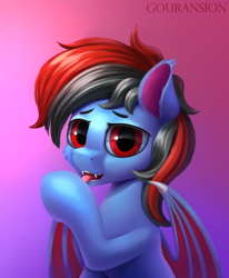 Size: 1978x2397 | Tagged: safe, artist:foxpit, artist:gouransion, imported from derpibooru, oc, oc only, oc:lightning moon, bat pony, pony, bat pony oc, bat wings, behaving like a cat, licking, male, simple background, solo, tongue out, wings