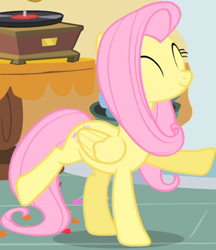 Size: 352x407 | Tagged: safe, imported from derpibooru, screencap, fluttershy, pegasus, pony, party of one, cropped, cute, dancing, female, mare, shyabetes, solo