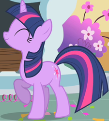 Size: 361x401 | Tagged: safe, imported from derpibooru, screencap, twilight sparkle, pony, unicorn, party of one, season 1, cropped, cute, dancing, eyes closed, female, mare, solo, twiabetes, unicorn twilight