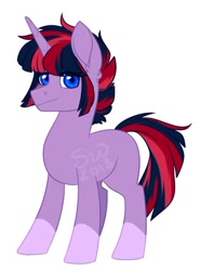 Size: 486x657 | Tagged: safe, artist:silentwolf-oficial, imported from derpibooru, oc, oc only, oc:star burst, pony, unicorn, coat markings, horn, magical lesbian spawn, next generation, offspring, parent:tempest shadow, parent:twilight sparkle, parents:tempestlight, signature, simple background, socks (coat marking), socks (coat markings), solo, unicorn oc, white background