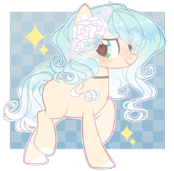 Size: 1628x1601 | Tagged: safe, artist:lazuli, artist:mint-light, imported from derpibooru, oc, oc only, earth pony, pony, choker, commission, earth pony oc, flower, flower in hair, raised hoof, rose, signature, simple background, smiling, solo, transparent background, ych result
