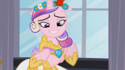 Size: 1280x720 | Tagged: safe, imported from derpibooru, screencap, princess cadance, queen chrysalis, alicorn, changeling, pony, a canterlot wedding, animated, armor, clothes, disguise, disguised changeling, dress, fake cadance, flower, gif, looped, solo, this day aria, wedding dress, window