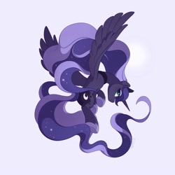 Size: 2000x2000 | Tagged: safe, artist:drtuo4, imported from derpibooru, princess luna, alicorn, pony, blue background, female, high res, mare, profile, simple background, solo, spread wings, wings