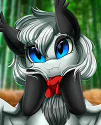 Size: 1424x1764 | Tagged: safe, artist:pridark, imported from derpibooru, oc, oc only, oc:bamboo mistshadow, bat pony, pony, bat pony oc, bat wings, bust, commission, looking at you, portrait, smiling, solo, wings