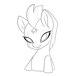 Size: 7000x7000 | Tagged: safe, artist:imposter dude, imported from derpibooru, fizzlepop berrytwist, tempest shadow, pony, unicorn, broken horn, bust, female, half body, horn, lineart, mare, monochrome, portrait, simple background, smiling, solo, white background