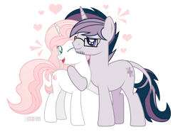 Size: 1200x892 | Tagged: safe, artist:jennieoo, imported from derpibooru, oc, oc only, oc:northern lights, oc:sweetheart, pony, unicorn, couple, cuddling, cute, hug, love, lovers, show accurate, simple background, sweet, transparent background