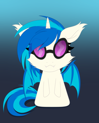 Size: 2533x3157 | Tagged: safe, artist:starshade, imported from derpibooru, dj pon-3, vinyl scratch, alicorn, bat pony, bat pony alicorn, pony, bat ponified, bat wings, fangs, female, gradient background, horn, mare, race swap, simple background, solo, wings