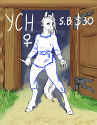 Size: 700x904 | Tagged: safe, artist:adeptus-monitus, imported from derpibooru, oc, anthro, advertisement, commission, knife, weapon, ych example, your character here