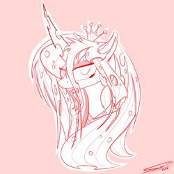 Size: 4000x4000 | Tagged: safe, artist:ser-p, imported from derpibooru, queen chrysalis, changeling, changeling queen, absurd resolution, bust, female, monochrome, portrait, solo