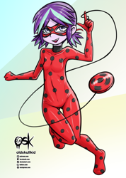 Size: 1569x2200 | Tagged: safe, artist:oldskullkid, imported from derpibooru, starlight glimmer, insect, ladybug, equestria girls, bodysuit, clothes, commission, cosplay, costume, cute, glimmerbetes, ladybug (miraculous ladybug), looking at you, mask, miraculous ladybug, open mouth, pigtails, smiley face, smiling, solo, yo-yo, younger