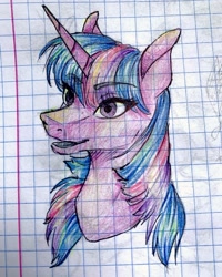 Size: 1080x1351 | Tagged: safe, artist:moona_lou, imported from derpibooru, twilight sparkle, pony, unicorn, bust, female, graph paper, mare, solo, traditional art, unicorn twilight