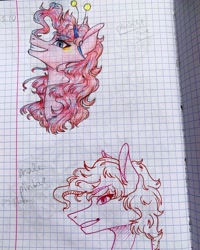 Size: 1080x1351 | Tagged: safe, artist:moona_lou, imported from derpibooru, pinkie pie, earth pony, pony, bust, duo, female, graph paper, lineart, mare, partial color, traditional art