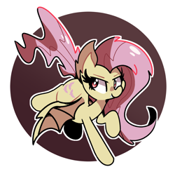 Size: 2000x1986 | Tagged: safe, artist:kindakismet, imported from derpibooru, fluttershy, bat pony, pegasus, pony, bats!, bat ponified, fangs, flutterbat, race swap, red eyes, solo