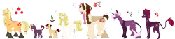 Size: 6702x1500 | Tagged: safe, artist:0tinybitobsessive0, imported from derpibooru, applejack, fizzlepop berrytwist, tempest shadow, oc, oc:crispin, oc:goldrush, oc:jubilee, oc:keepsake, oc:sundance, earth pony, pony, unicorn, broken horn, colt, family, female, horn, lesbian, magical lesbian spawn, male, mare, offspring, parent:applejack, parent:tempest shadow, parents:tempestjack, shipping, simple background, stallion, tempestjack, transparent background