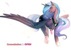 Size: 990x699 | Tagged: safe, artist:bakki, imported from derpibooru, princess luna, alicorn, pony, cheek fluff, commission, female, mare, profile, simple background, solo, spread wings, white background, wings