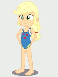 Size: 1536x2048 | Tagged: safe, artist:draymanor57, imported from derpibooru, applejack, equestria girls, age regression, applejack's beach shorts swimsuit, beach shorts swimsuit, clothes, one-piece swimsuit, swimsuit, young, younger