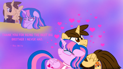 Size: 3840x2160 | Tagged: safe, artist:ejlightning007arts, imported from derpibooru, oc, oc only, oc:ej, oc:hsu amity, alicorn, pony, amityej, clothes, cute, duo, female, glasses, heart, male, mare, oc x oc, ocbetes, shipping, stallion, straight, wallpaper