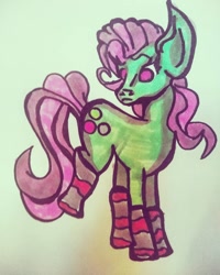 Size: 1080x1350 | Tagged: safe, artist:rainbowdashkin, imported from derpibooru, minty, earth pony, pony, clothes, g3, marker drawing, socks, solo, striped socks, traditional art