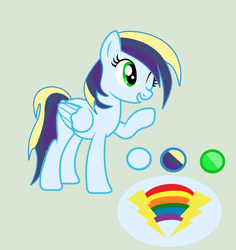 Size: 1118x1185 | Tagged: safe, artist:lominicinfinity, imported from derpibooru, oc, oc only, oc:lightning prism, pegasus, pony, female, mare, offspring, one eye closed, parent:rainbow dash, parent:soarin', parents:soarindash, reference sheet, simple background, solo, wink