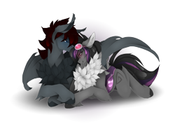 Size: 2903x2054 | Tagged: safe, artist:taiga-blackfield, imported from derpibooru, oc, oc only, oc:mimicry, bat pony, pony, duo, simple background, transparent background