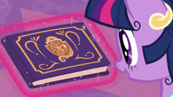 Size: 1920x1080 | Tagged: safe, imported from derpibooru, screencap, twilight sparkle, alicorn, pony, the last problem, book, clothes, coronation dress, crown, dress, glowing horn, horn, jewelry, magic, magic aura, messy mane, open mouth, regalia, second coronation dress, solo, twilight sparkle (alicorn)