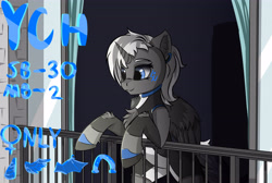 Size: 4850x3250 | Tagged: safe, artist:singovih, imported from derpibooru, oc, oc only, alicorn, earth pony, pegasus, pony, unicorn, balcony, commission, detroit: become human, female, solo, ych sketch, your character here