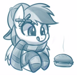 Size: 4000x3892 | Tagged: safe, artist:handgunboi, imported from derpibooru, pegasus, pony, burger, clothes, food, hamburger, hat, scarf, simple background, socks, solo, striped socks, tongue out, white background