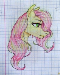 Size: 1080x1351 | Tagged: safe, artist:moona_lou, imported from derpibooru, fluttershy, pegasus, pony, bust, female, graph paper, mare, traditional art