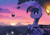 Size: 2400x1697 | Tagged: safe, artist:darksittich, imported from derpibooru, twilight sparkle, pony, unicorn, eyebrows, eyebrows visible through hair, female, golden oaks library, house, lantern, leaf, mare, mountain, namesake, ponyville, pun, scenery, sitting, smiling, solo, stars, sun, sunset, twilight (astronomy), unicorn twilight, visual pun