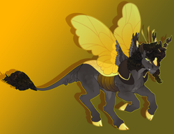 Size: 2000x1540 | Tagged: safe, artist:seffiron, imported from derpibooru, oc, oc only, oc:ethereal heart, hybrid, pony, magical lesbian spawn, offspring, parent:autumn blaze, parent:queen chrysalis, solo, yellow changeling