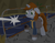 Size: 1920x1500 | Tagged: safe, artist:toshimatsu, derpibooru exclusive, imported from derpibooru, oc, oc only, oc:littlepip, pony, unicorn, fallout equestria, bag, clothes, cracks, fanfic, fanfic art, female, hooves, horn, jumpsuit, mare, night, offscreen character, pipbuck, raised hoof, river, rust, saddle bag, solo, solo focus, standing, tail, vault suit