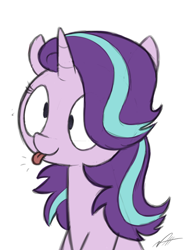 Size: 688x917 | Tagged: artist needed, safe, imported from derpibooru, starlight glimmer, pony, unicorn, bust, derp, female, mare, silly, silly face, simple background, solo, tongue out, white background