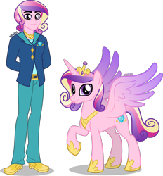 Size: 4000x4311 | Tagged: safe, artist:orin331, imported from derpibooru, princess cadance, alicorn, pony, equestria girls, absurd resolution, clothes, dean bolero, dean cadance, equestria guys, human ponidox, male, pants, prince bolero, raised hoof, rule 63, self paradox, self ponidox, shoes, simple background, smiling, stallion, transparent background