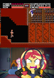 Size: 500x719 | Tagged: safe, edit, edited screencap, imported from derpibooru, screencap, fluttershy, sunset shimmer, equestria girls, equestria girls series, game stream, spoiler:eqg series (season 2), caption, gamer sunset, hokuto no ken, image macro, text