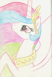 Size: 585x861 | Tagged: safe, artist:pokeponyaquabubbles, imported from derpibooru, princess celestia, alicorn, pony, female, head up, looking up, mare, solo, solo mare, traditional art