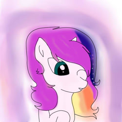 Size: 512x512 | Tagged: safe, artist:reshiram95, imported from derpibooru, oc, oc only, oc:pink galaxy, pony, unicorn, female, horn, looking down, mare, one eye closed, solo, solo mare, unicorn oc, wink