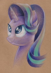 Size: 2362x3338 | Tagged: safe, artist:rsd500, imported from derpibooru, starlight glimmer, pony, unicorn, bust, craft papper, cute, drawing, female, glimmerbetes, looking up, mare, portrait, smiling, solo, traditional art