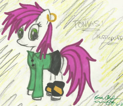 Size: 1941x1675 | Tagged: safe, artist:hufflepuff-disney, imported from derpibooru, oc, oc only, oc:tonks, earth pony, pony, earth pony oc, female, looking at you, mare, solo, solo mare, traditional art