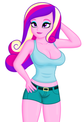 Size: 1620x2360 | Tagged: safe, edit, editor:ah96, imported from derpibooru, princess cadance, equestria girls, arm behind head, big breasts, breast edit, breasts, busty princess cadance, cleavage, dean cadance, female, hand on hip, sexy, shading, simple background, white background