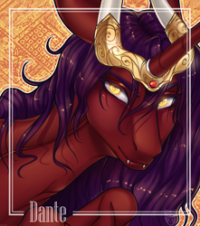 Size: 1500x1700 | Tagged: safe, artist:lastaimin, imported from derpibooru, oc, oc only, oc:dante, pony, unicorn, bust, fangs, horns, male, portrait, solo, stallion