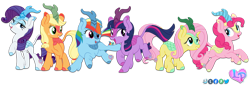 Size: 1280x443 | Tagged: safe, artist:lovinglypromise, imported from derpibooru, applejack, fluttershy, pinkie pie, rainbow dash, rarity, twilight sparkle, kirin, pony, applekirin, kirin applejack, kirin fluttershy, kirin mane six, kirin pinkie, kirin rainbow dash, kirin rarity, kirin twilight, kirin-ified, mane six, simple background, species swap, transparent background