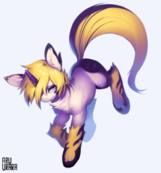 Size: 2110x2270 | Tagged: safe, artist:aruurara, imported from derpibooru, oc, oc only, oc:wasp (mirapony), pony, unicorn, blonde hair, female, high angle, horn, mare, simple background, solo, space unicorn, white background