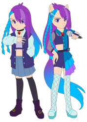 Size: 1162x1633 | Tagged: safe, artist:fantasygerard2000, imported from derpibooru, oc, oc:magus eveningstar, human, siren, equestria girls, rainbow rocks, alternate universe, boots, braid, clothes, dazzling, disguise, disguised siren, dress, hair accessory, jacket, jewelry, long socks, microphone, outfit, pendant, ponied up, shoes, simple background, skirt, transparent background, varsity jacket