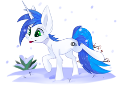 Size: 4000x2800 | Tagged: safe, artist:xvostik, imported from derpibooru, oc, oc only, oc:shifting gear, pony, unicorn, smiling, snow, snowfall, solo, winter